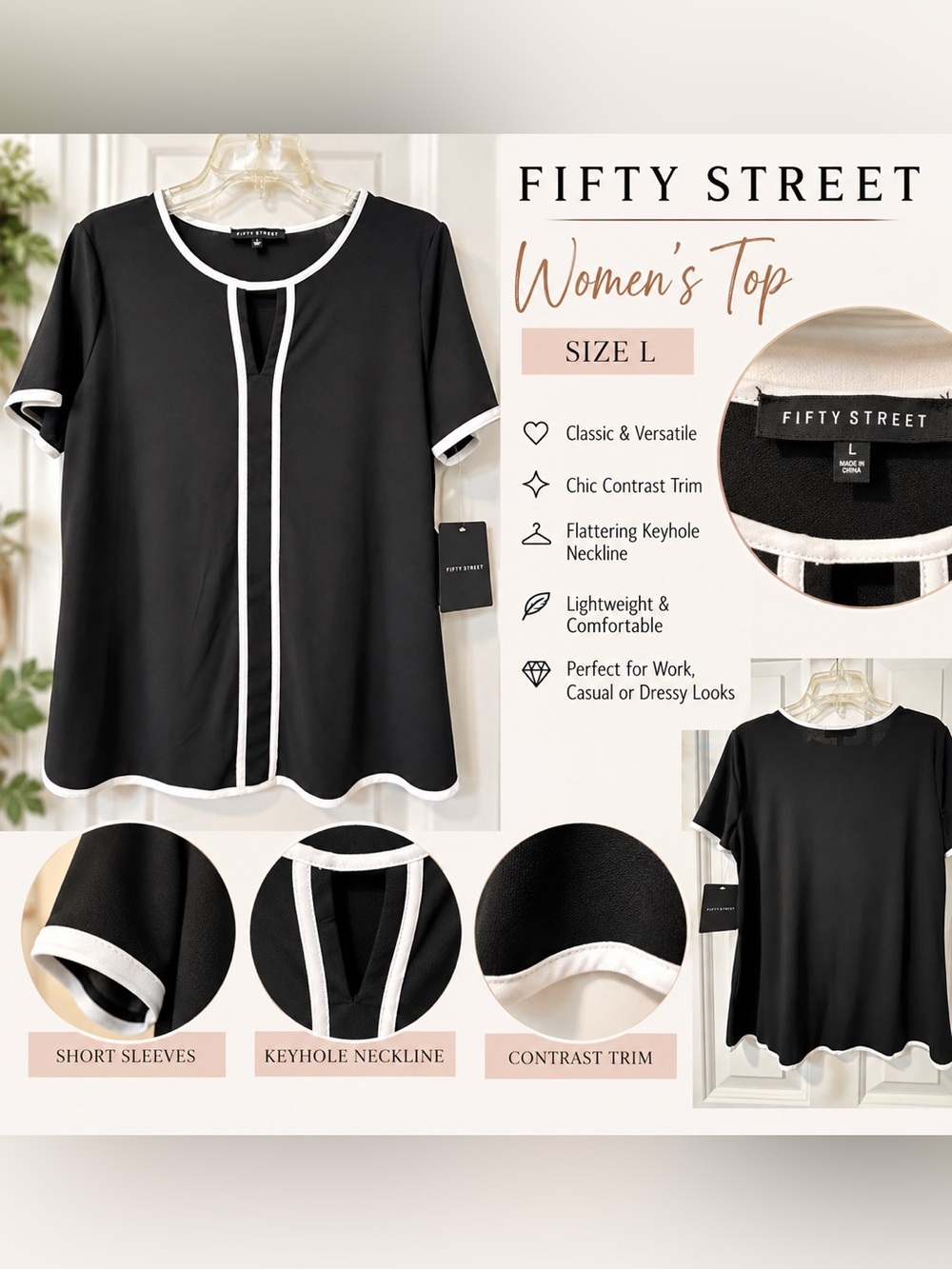 Fifty Street Black & White Top — Size L